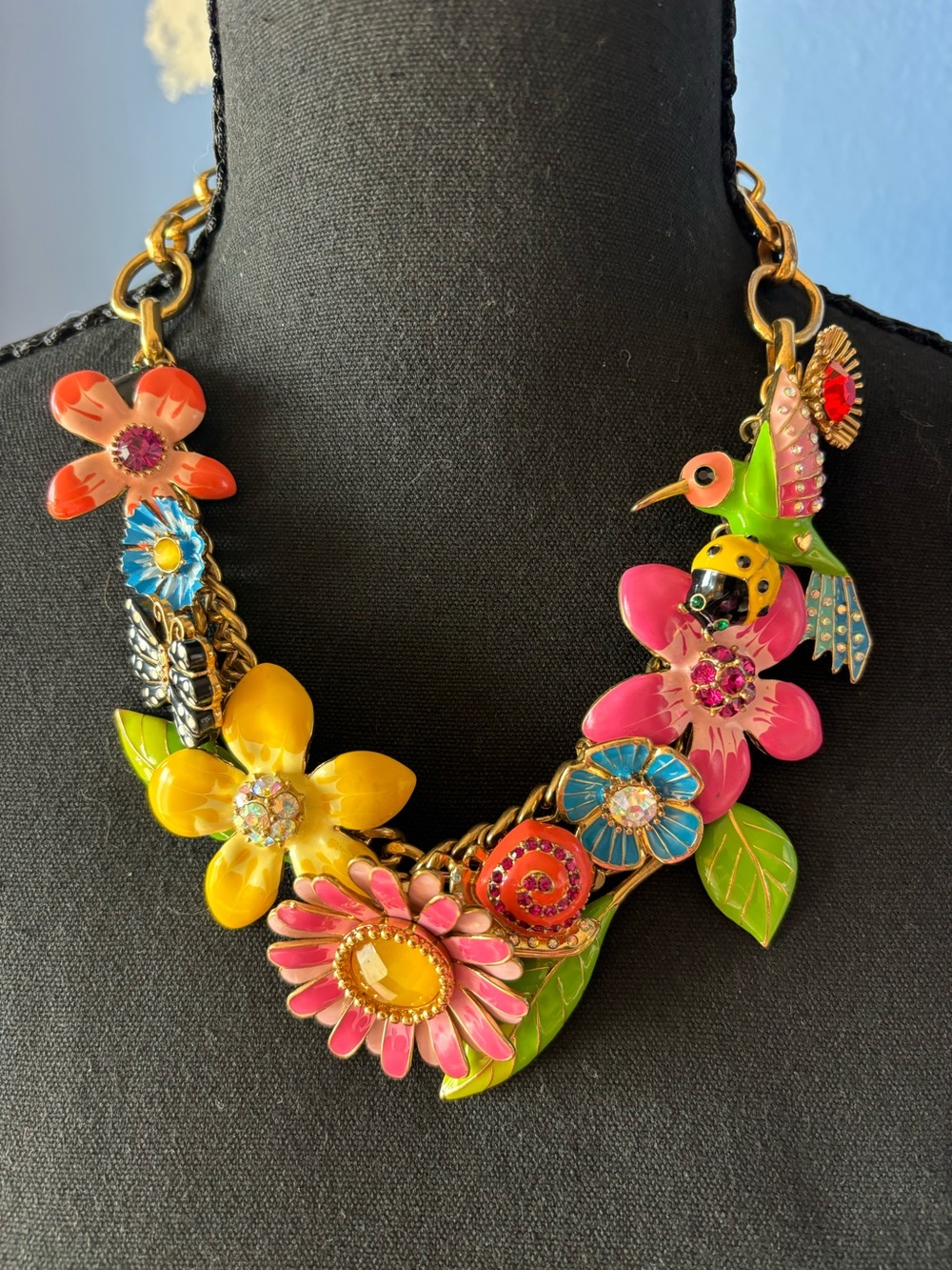 Betsey Johnson Vintage Secret Garden Chunky Statement Piece Necklace, 18”